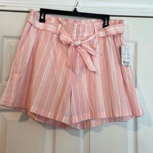 Pink and white striped shorts elastic waist with tie NWT inner circle XL